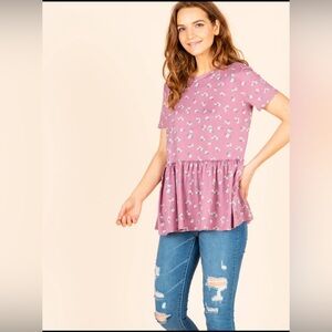 Agnes & Dora Relaxed Ruffle Tee ~ Apricot Floral